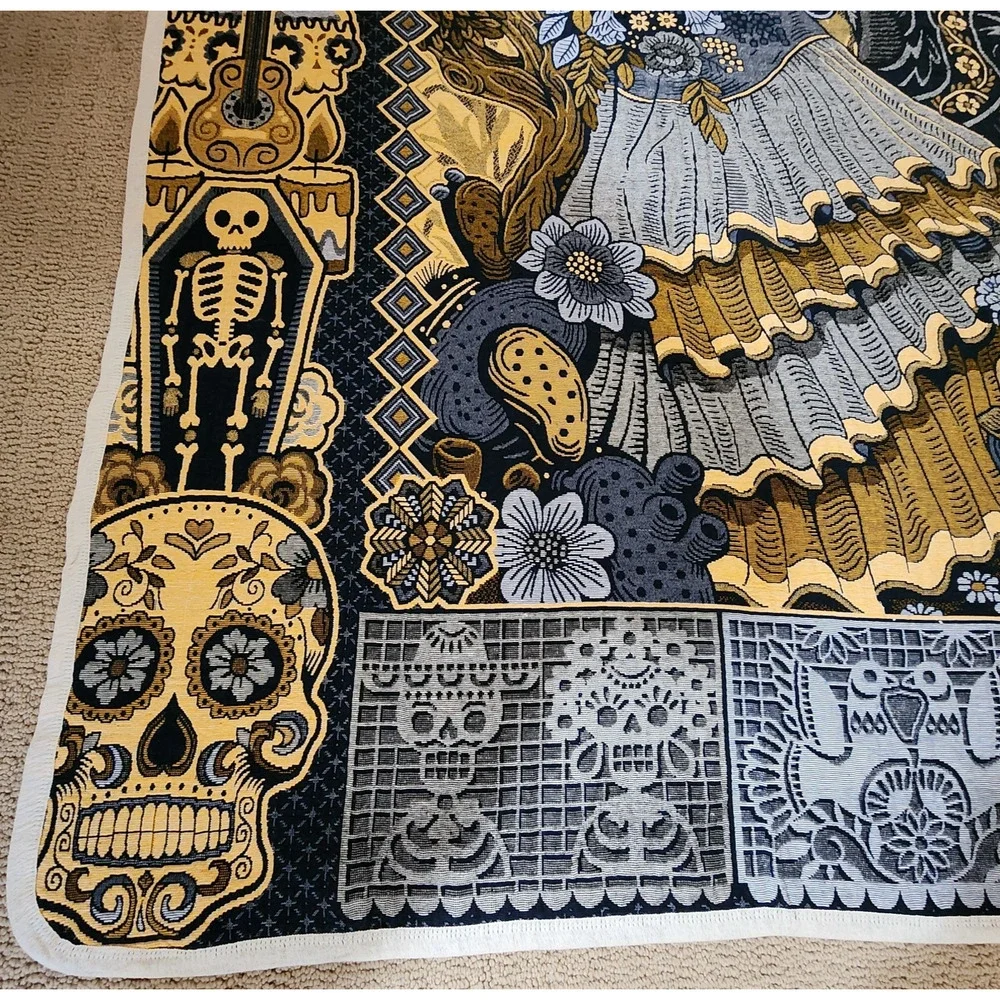 Day of the Dead Blanket Dia de los Muertos Woven Throw Calavera Couple 82x89